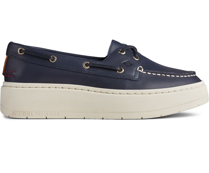Sperry Authentic Original Platform Leather Boat Shoes - Women's Boat Shoes - Navy [OV0837514] Sperry